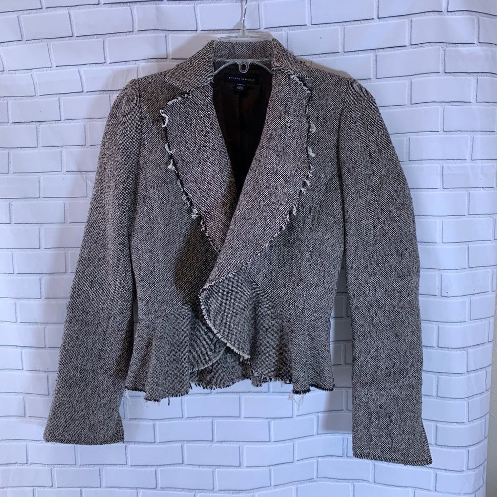 Banana Republic Tweed Raw Hem Peplum Jacke…